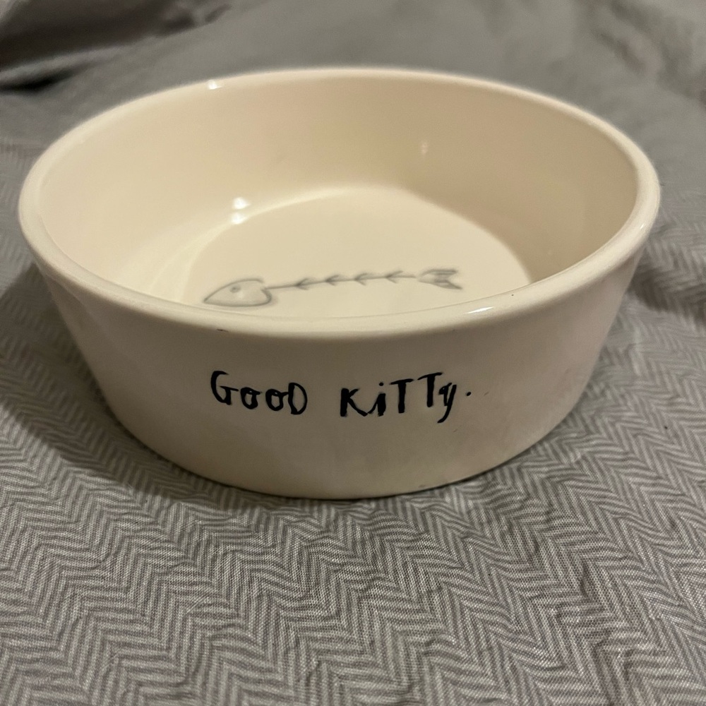 Cat Food Bowl Rae Dunn Good Kitty Ceramic Cream Color by Artist Magenta